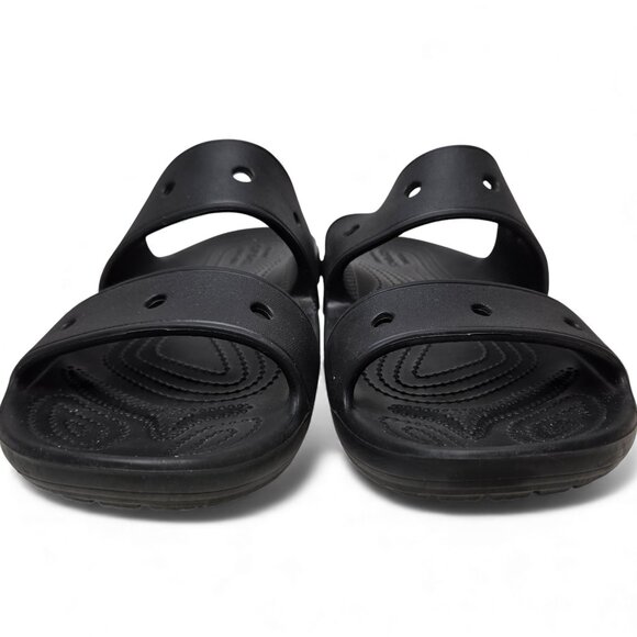 Crocs Classic Two Strap Slide Sandals Unisex Black Slip On Lounge W11 M9 - Picture 2 of 8